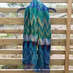 Green Blue Chevron Dot Fringe Scarf Shawl Wrap